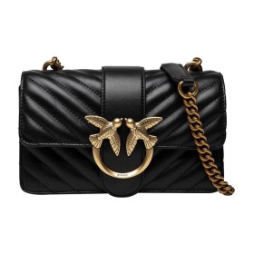 PINKO Puff Sheepskin With Cow Leather Crossbody Bag Small Size Women's Black 1P22UJ-A03Z-Z99Q size  21*6.5*13cm