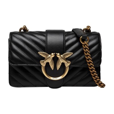 PINKO Puff Sheepskin With Cow Leather Crossbody Bag Small Size Women's Black 1P22UJ-A03Z-Z99Q size  21*6.5*13cm