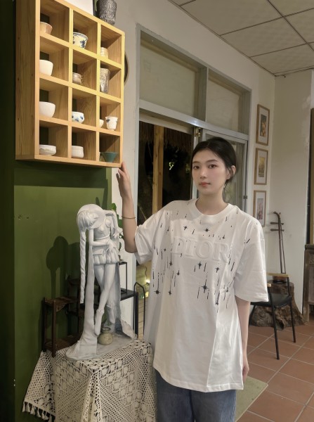 Dior 24ss toothbrush embroidered letters shooting star print short sleeves