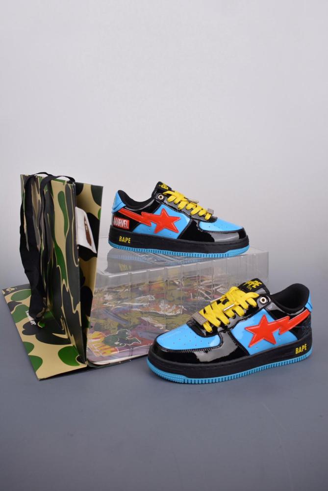 MARVEL/Marvel x A BATHING APE STA patent leather trendy Marvel joint Black Widow fashion sneakers men's black blue red