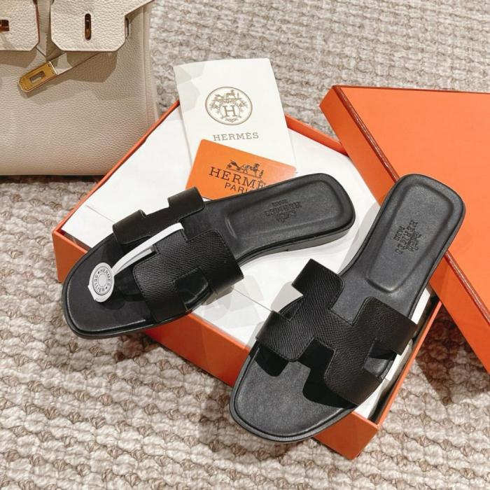 Hermes Oran Sandal black Box Calfskin Leather