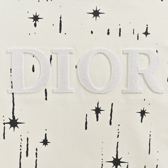 Dior 24ss toothbrush embroidered letters shooting star print short sleeves