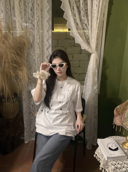 Dior 24ss toothbrush embroidered letters shooting star print short sleeves