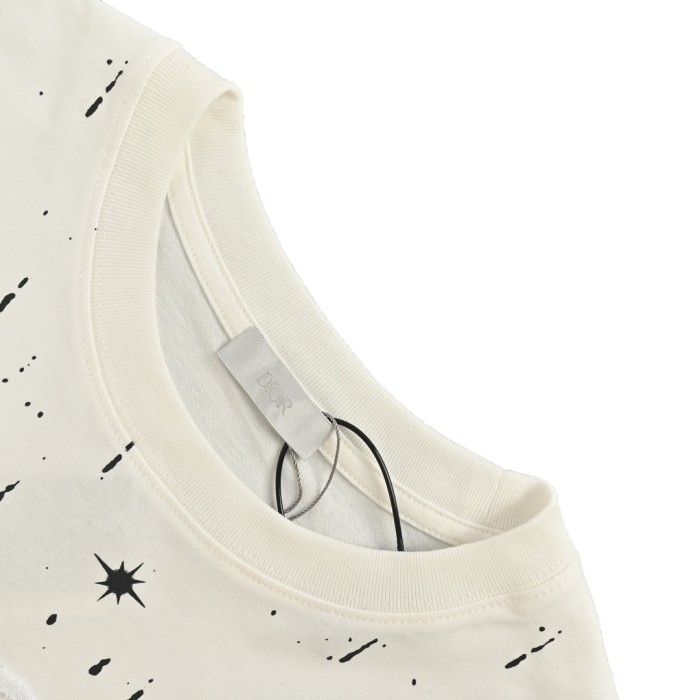Dior 24ss toothbrush embroidered letters shooting star print short sleeves