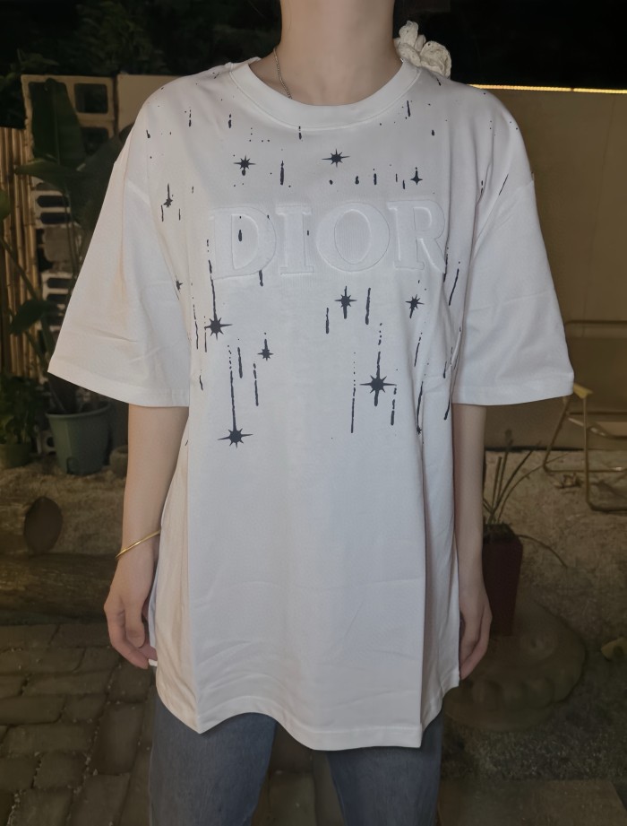 Dior 24ss toothbrush embroidered letters shooting star print short sleeves