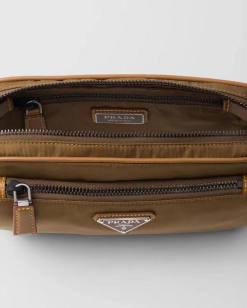 PRADA Recycled Nylon With Patchwork Leather Crossbody Fanny Pack Men's Brown 2VL977_2CX2_F0594 size 21*4*12 cm