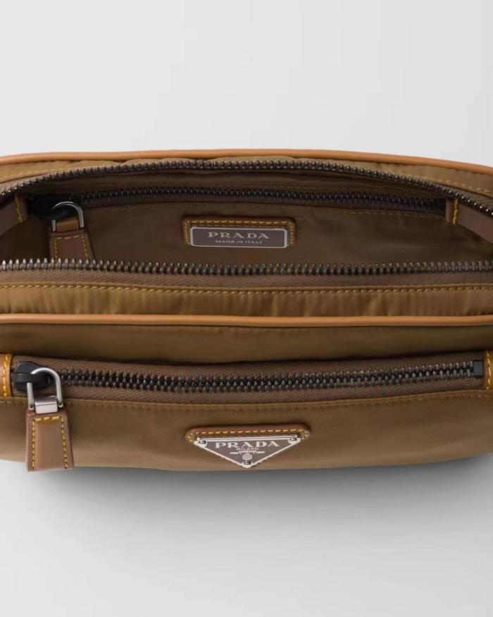 PRADA Recycled Nylon With Patchwork Leather Crossbody Fanny Pack Men's Brown 2VL977_2CX2_F0594 size 21*4*12 cm