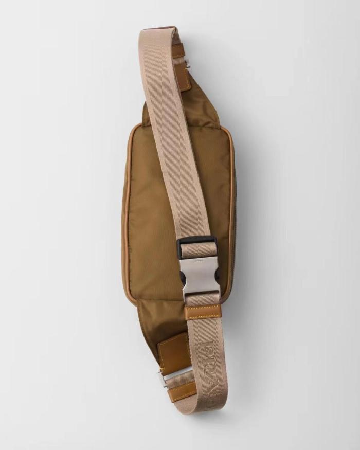 PRADA Recycled Nylon With Patchwork Leather Crossbody Fanny Pack Men's Brown 2VL977_2CX2_F0594 size 21*4*12 cm