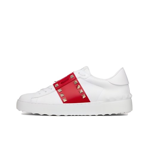 Valentino Rockstud Low Top Stylish Skateboarding Shoes Women's White Red