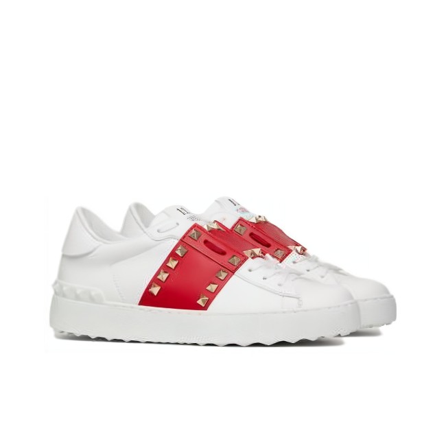 Valentino Rockstud Low Top Stylish Skateboarding Shoes Women's White Red