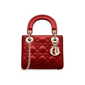 DIOR Lady Dior Patent Leather Cowhide Dior Bag Shoulder Bag Crossbody Bag Handbag Mini Women's Cherry Red M0505OWCB-M323 size 17*7*15 cm
