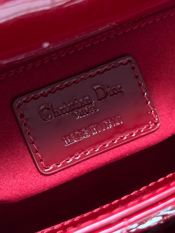 DIOR Lady Dior Patent Leather Cowhide Dior Bag Shoulder Bag Crossbody Bag Handbag Mini Women's Cherry Red M0505OWCB-M323 size 17*7*15 cm