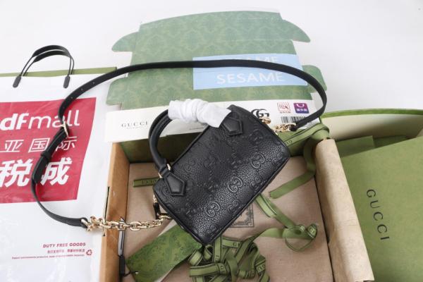 GUCCI Grain Leather Shoulder Bag, Crossbody Bag, Handbag Extra Mini Women's Black 815256-AAEEM-1000 16.5*8*10 cm