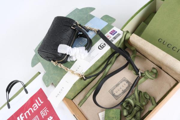 GUCCI Grain Leather Shoulder Bag, Crossbody Bag, Handbag Extra Mini Women's Black 815256-AAEEM-1000 16.5*8*10 cm