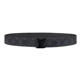 Louis Vuitton LV Logo Smooth Buckle Leather Belt Men's Black Width 4cm 