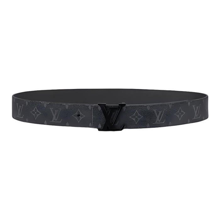 Louis Vuitton LV Logo Smooth Buckle Leather Belt Men's Black Width 4cm 