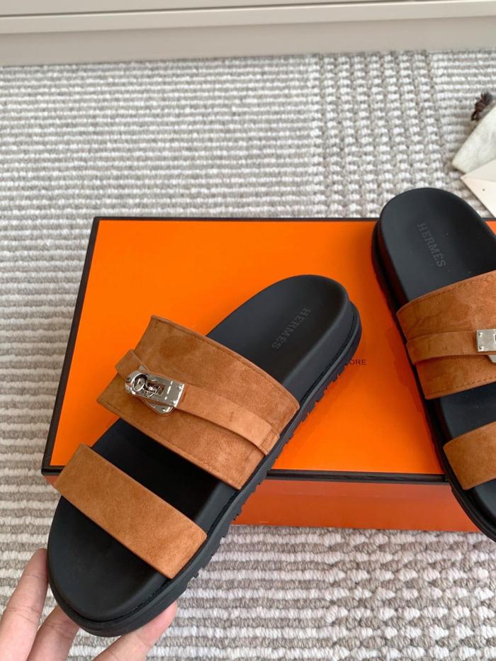 HERMES Slide Slippers Men's Smoke Brown