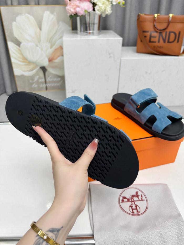 HERMES Chypre Abrasion-Resistant Slide Slippers Men's Sky Blue