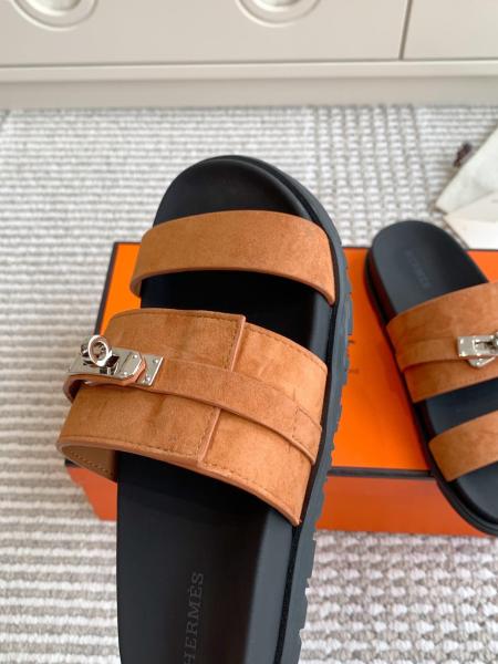 HERMES Slide Slippers Men's Smoke Brown