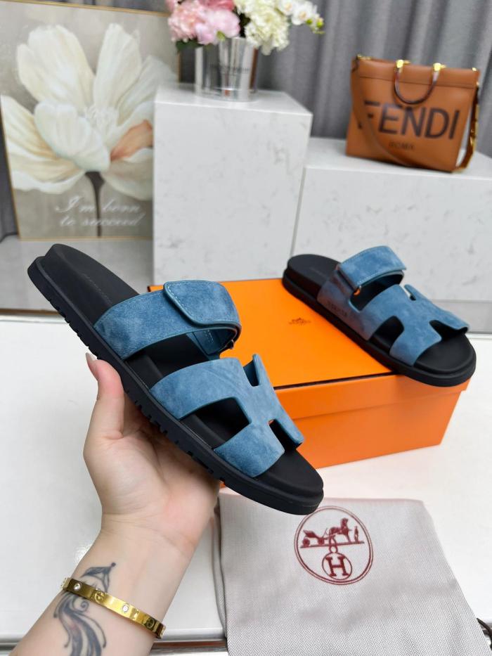 HERMES Chypre Abrasion-Resistant Slide Slippers Men's Sky Blue