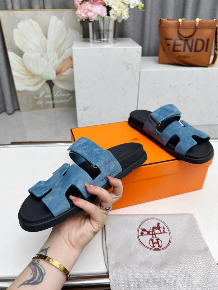HERMES Chypre Abrasion-Resistant Slide Slippers Men's Sky Blue