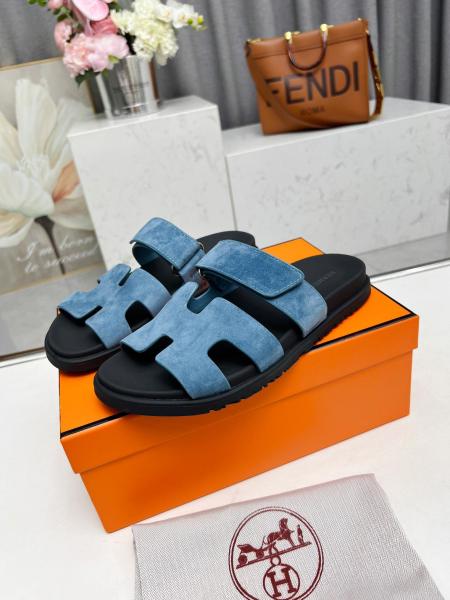 HERMES Chypre Abrasion-Resistant Slide Slippers Men's Sky Blue