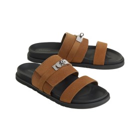 HERMES Slide Slippers Men's Smoke Brown