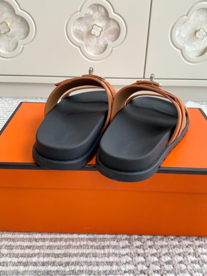 HERMES Slide Slippers Men's Smoke Brown