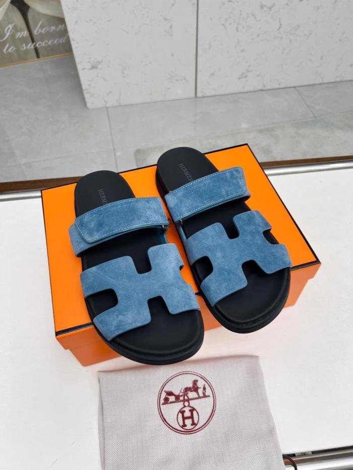HERMES Chypre Abrasion-Resistant Slide Slippers Men's Sky Blue