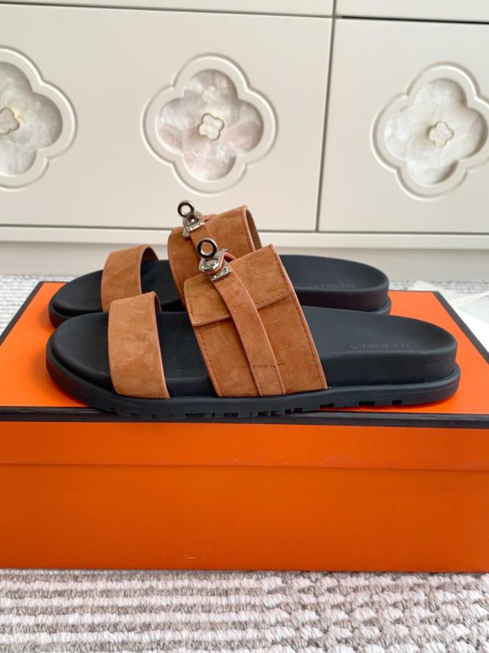 HERMES Slide Slippers Men's Smoke Brown