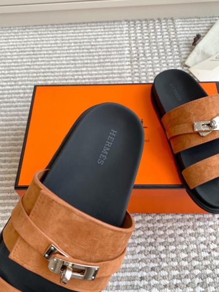 HERMES Slide Slippers Men's Smoke Brown