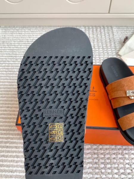 HERMES Slide Slippers Men's Smoke Brown