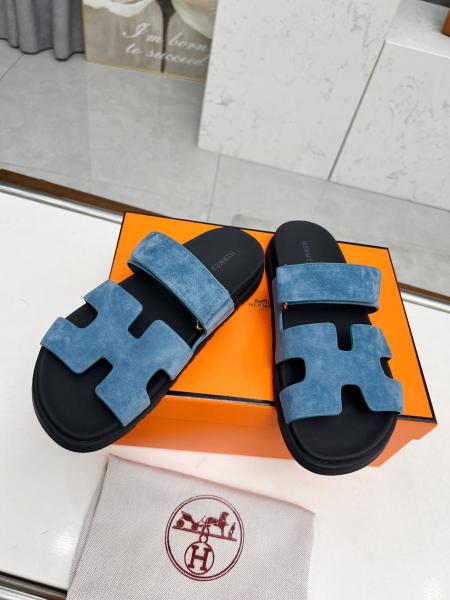 HERMES Chypre Abrasion-Resistant Slide Slippers Men's Sky Blue