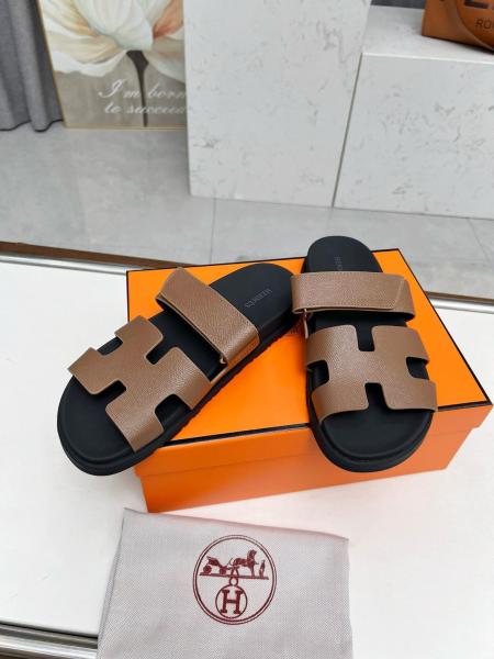 HERMES Chypre Slide Slippers Umber