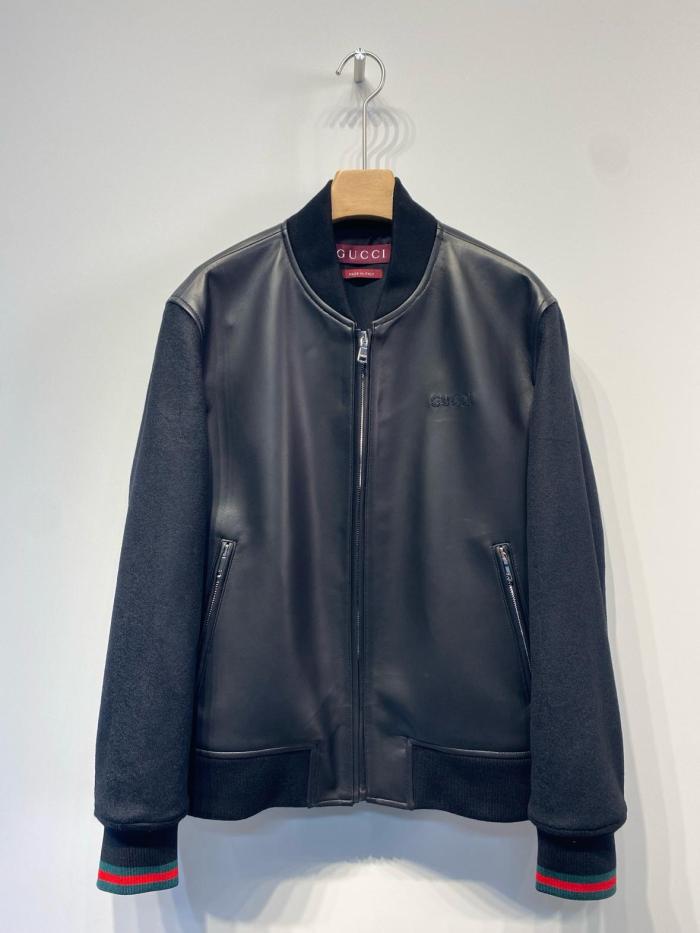 GUCCI Nappa leather and knit bomber jacket