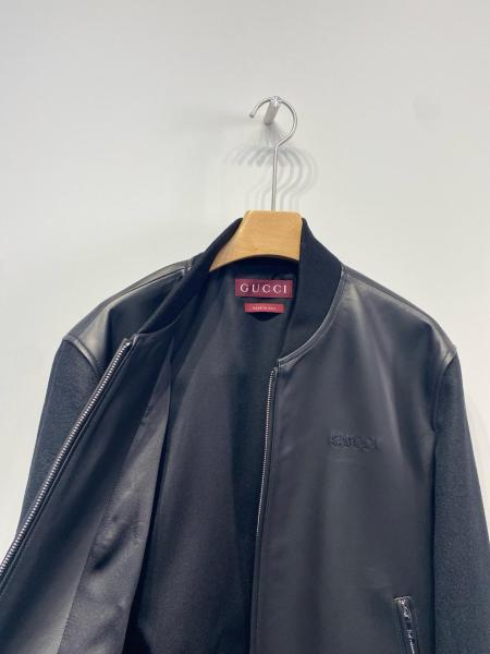 GUCCI Nappa leather and knit bomber jacket