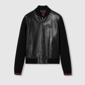 GUCCI Nappa leather and knit bomber jacket