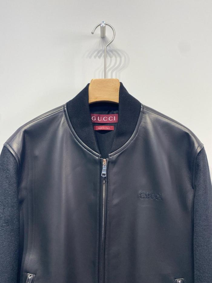 GUCCI Nappa leather and knit bomber jacket