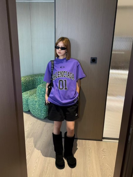 Balenciaga SS25 Basketball Series Letter Printed Round Neck Short Sleeve T-Shirt Regular Fit Men's Purple