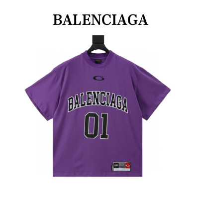Balenciaga SS25 Basketball Series Letter Printed Round Neck Short Sleeve T-Shirt Regular Fit Men's Purple
