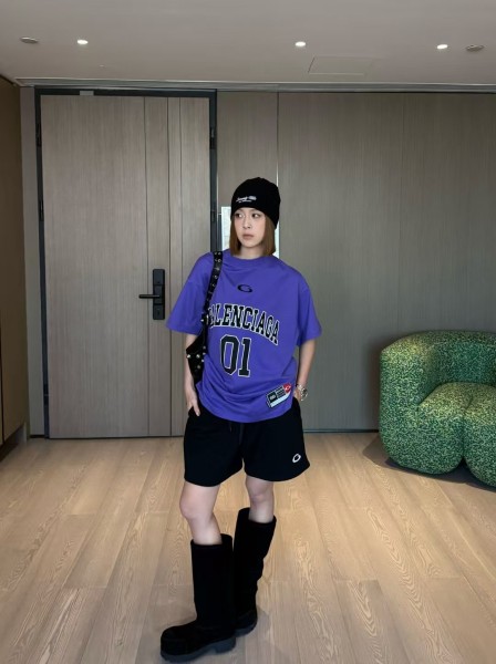 Balenciaga SS25 Basketball Series Letter Printed Round Neck Short Sleeve T-Shirt Regular Fit Men's Purple