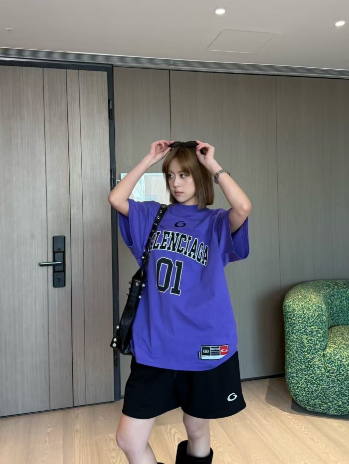 Balenciaga SS25 Basketball Series Letter Printed Round Neck Short Sleeve T-Shirt Regular Fit Men's Purple