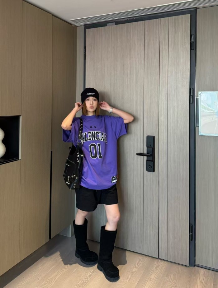 Balenciaga SS25 Basketball Series Letter Printed Round Neck Short Sleeve T-Shirt Regular Fit Men's Purple