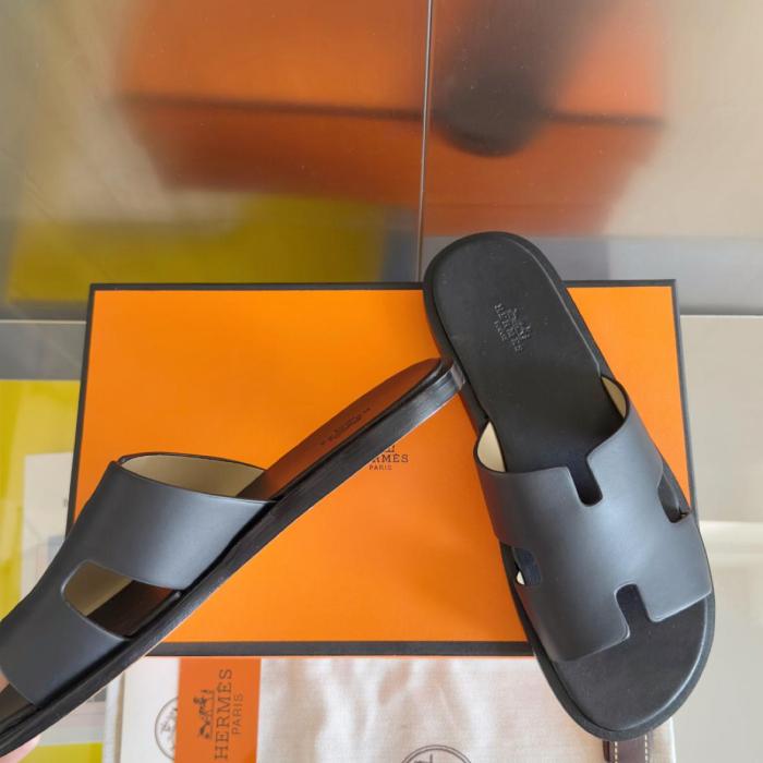 Hermes Izmir simple casual fashion slippers flip flops men's pure black