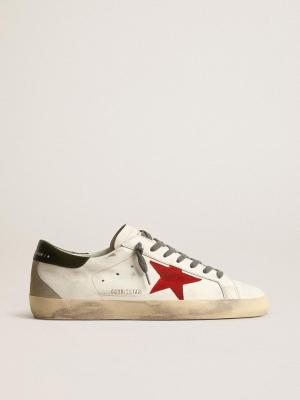 Golden Goose Men's Super-Star with red suede star and green leather heel tab