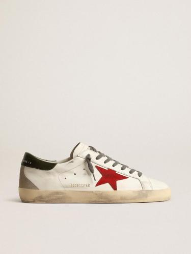 Golden Goose Men's Super-Star with red suede star and green leather heel tab