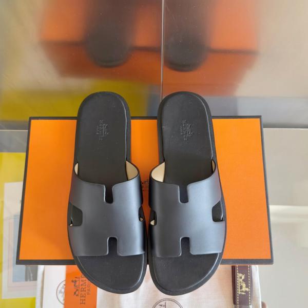 Hermes Izmir simple casual fashion slippers flip flops men's pure black