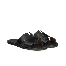 Hermes Izmir simple casual fashion slippers flip flops men's pure black