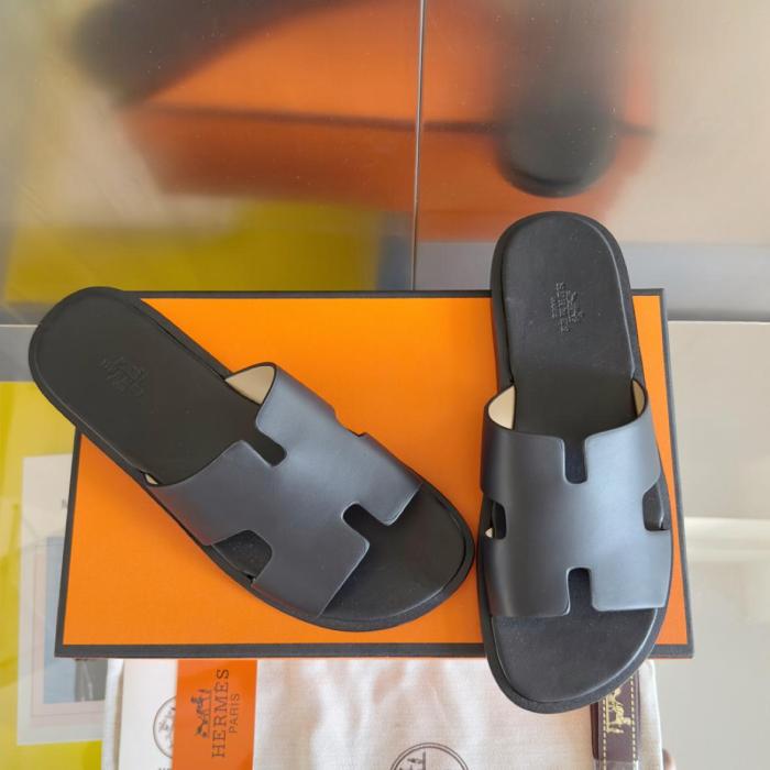 Hermes Izmir simple casual fashion slippers flip flops men's pure black