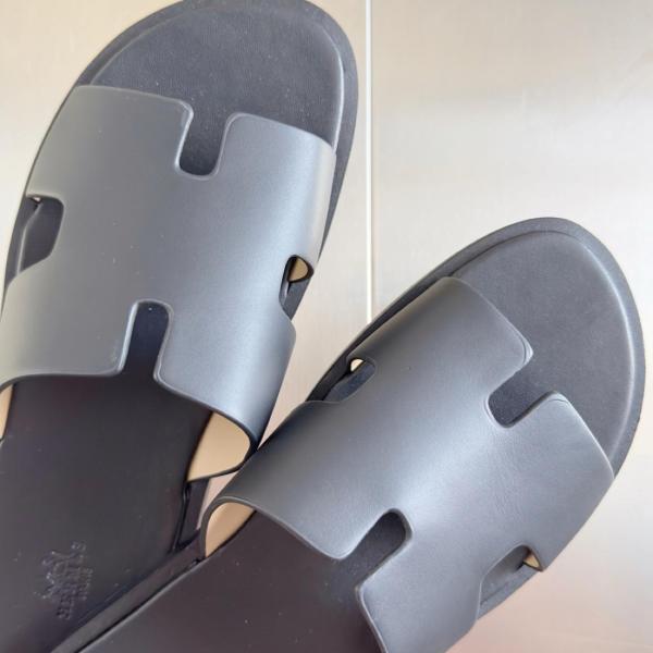 Hermes Izmir simple casual fashion slippers flip flops men's pure black